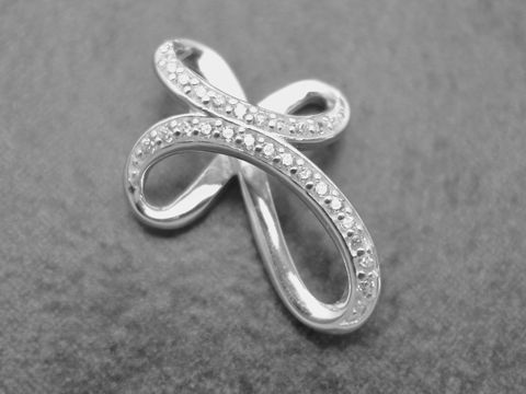 Anhänger aus Sterling Silber in weiß verschlungenem Design, verziert mit Zirkonia, Hersteller: Juwelier Harnisch, mit Stein.