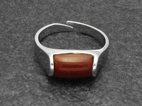 Silberring rho schlicht in verstellbarer Größe mit Karneol, Hersteller Juwelier Harnisch, rhodiniert, präsentiert einen eleganten Look mit einem mittig sitzenden Stein.