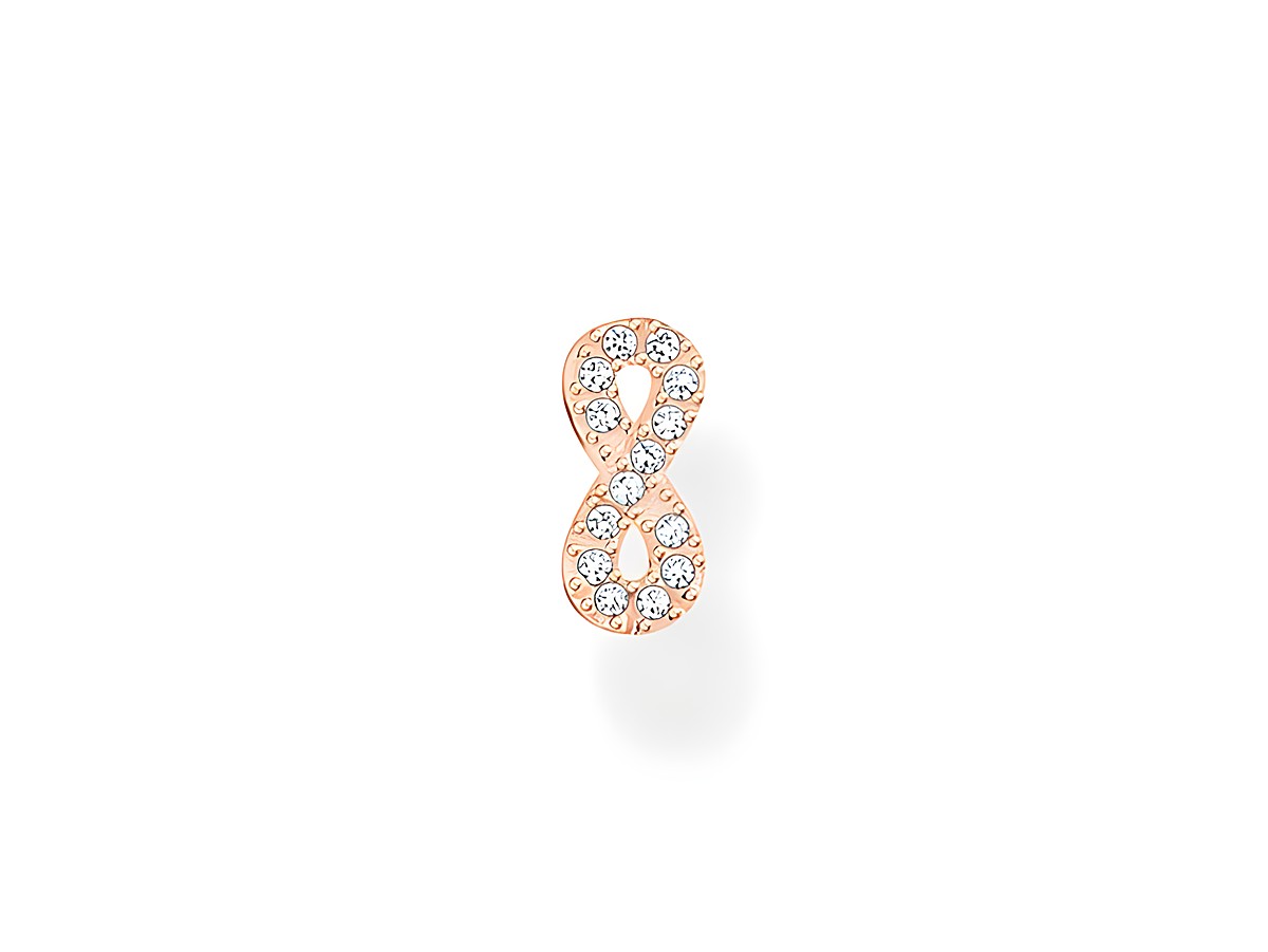 Ohrstecker von Thomas Sabo in rosé vergoldetem Silber, verziert mit weißen Zirkonia-Steinen in einer eleganten, geschwungenen Form.