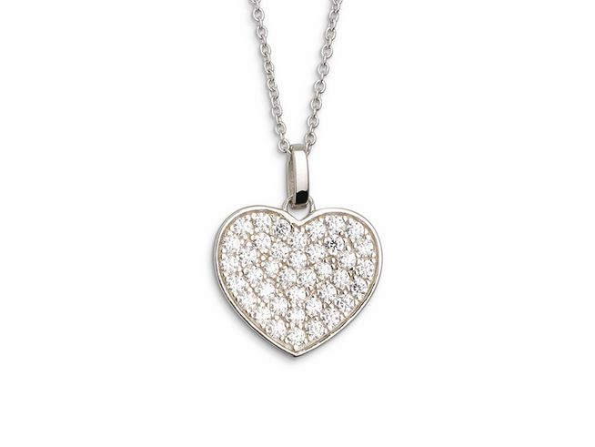 27000783-0 Xenox Sterling Silber Kette XS2792 von 40-45 cm mit einer Ankerkette und einem herzförmigen Anhänger mit funkelnden Zirkonia-Steinen in einer eleganten Ausführung.