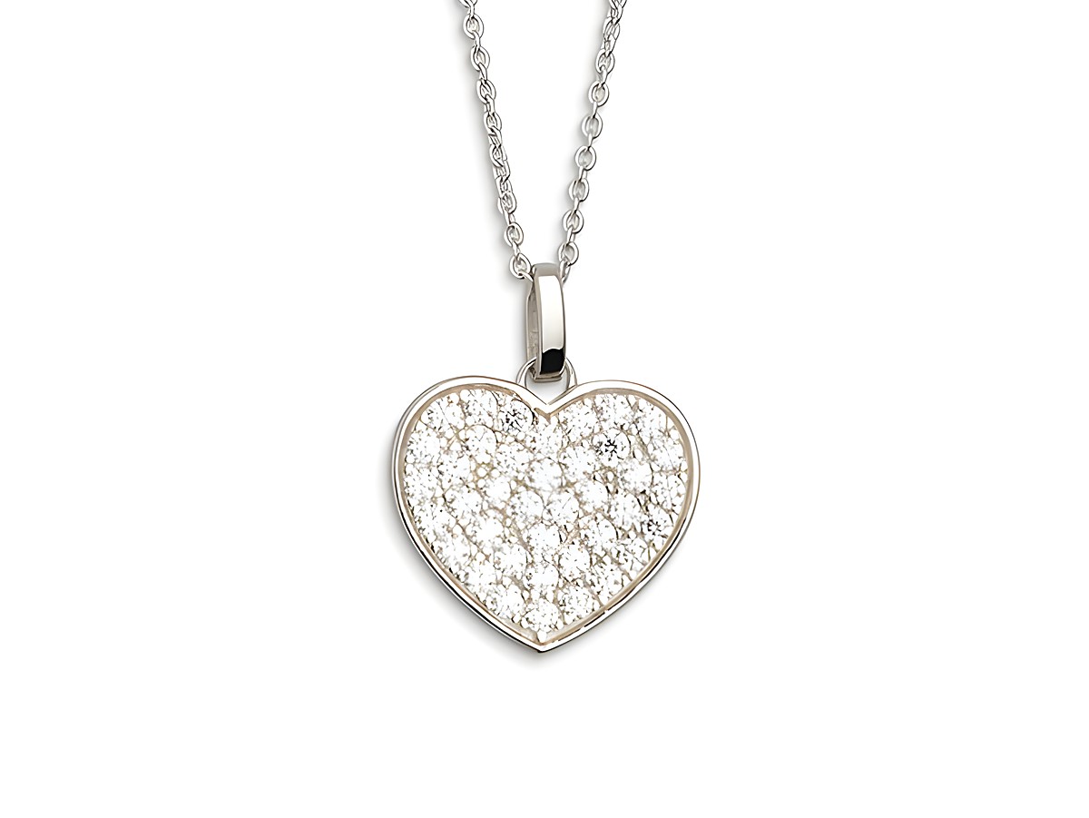 Xenox Sterling Silber Kette XS2792 von 40-45 cm mit einer Ankerkette und einem herzförmigen Anhänger mit funkelnden Zirkonia-Steinen in einer eleganten Ausführung.