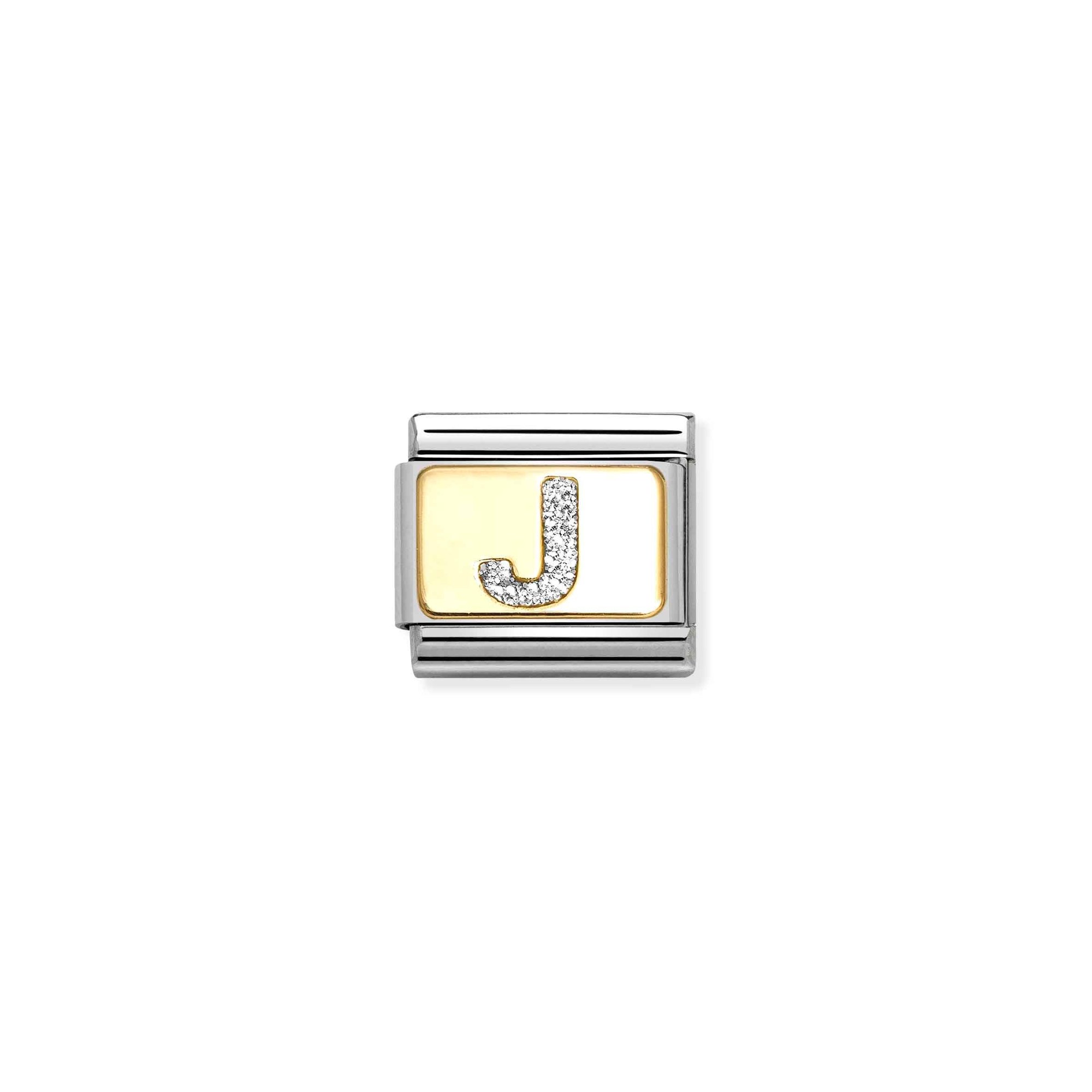 Nomination Composable Classic Charm Buchstabe J Silberglitzer - Edelstahl, Gold 750, Emaille