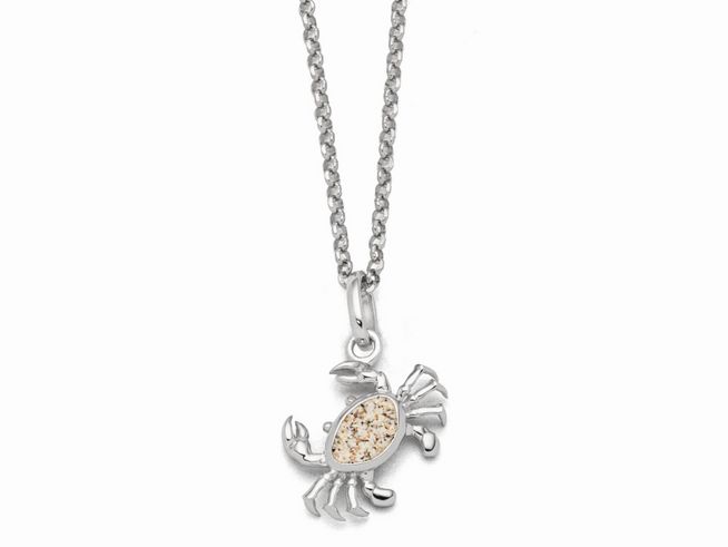 DUR Kette mit Krabbenanhänger aus Sterling Silber, 45 cm lang, detailreiche Ausführung mit feinem sandfarbenem Stein in der Mitte, ideal für eleganten Schmuckliebhaber.
