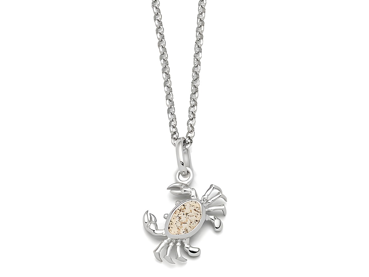 DUR Kette mit Krabbenanhänger aus Sterling Silber, 45 cm lang, detailreiche Ausführung mit feinem sandfarbenem Stein in der Mitte, ideal für eleganten Schmuckliebhaber.