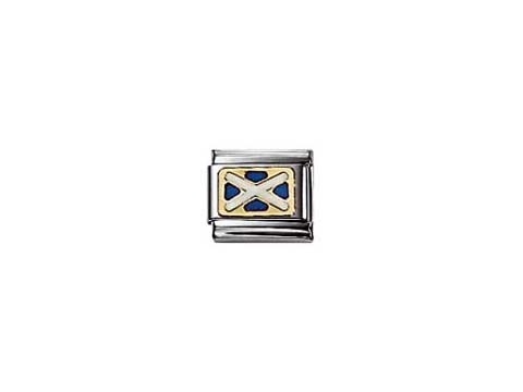 Ein silberner Charm mit einem blau-gelben Design, das ein nautisches Symbol darstellt. Teil der Kollektion NOMINATION Classic NAUTIC ALPHAB.