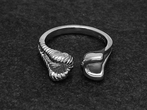 Silberring rho mit reizvollem Design in wenig verstellbarer Größe, hergestellt von Juwelier Harnisch, rhodiniert und ohne Stein.