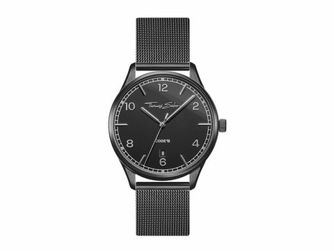 Thomas Sabo Damenuhr WA0362-202-203 mit schwarzem Ziffernblatt, eleganter silberner Mesh-Armband und edlem Design, ideal für modebewusste Frauen.