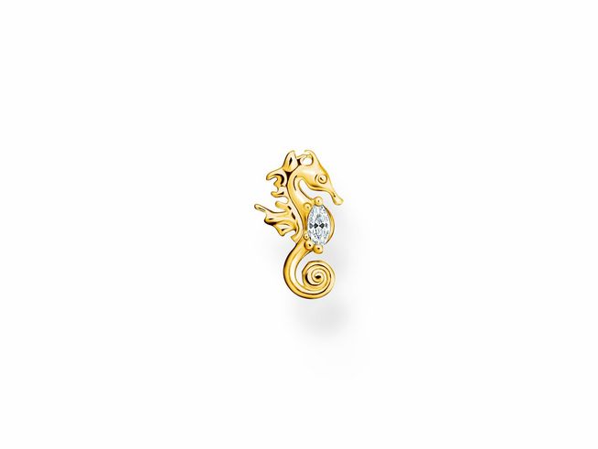 Thomas Sabo Ohrstecker in Form eines Seepferdchens aus vergoldetem Sterling Silber mit Zirkonia, elegant und detailverliebt gestaltet, idealer Ohrschmuck für besondere Anlässe.
