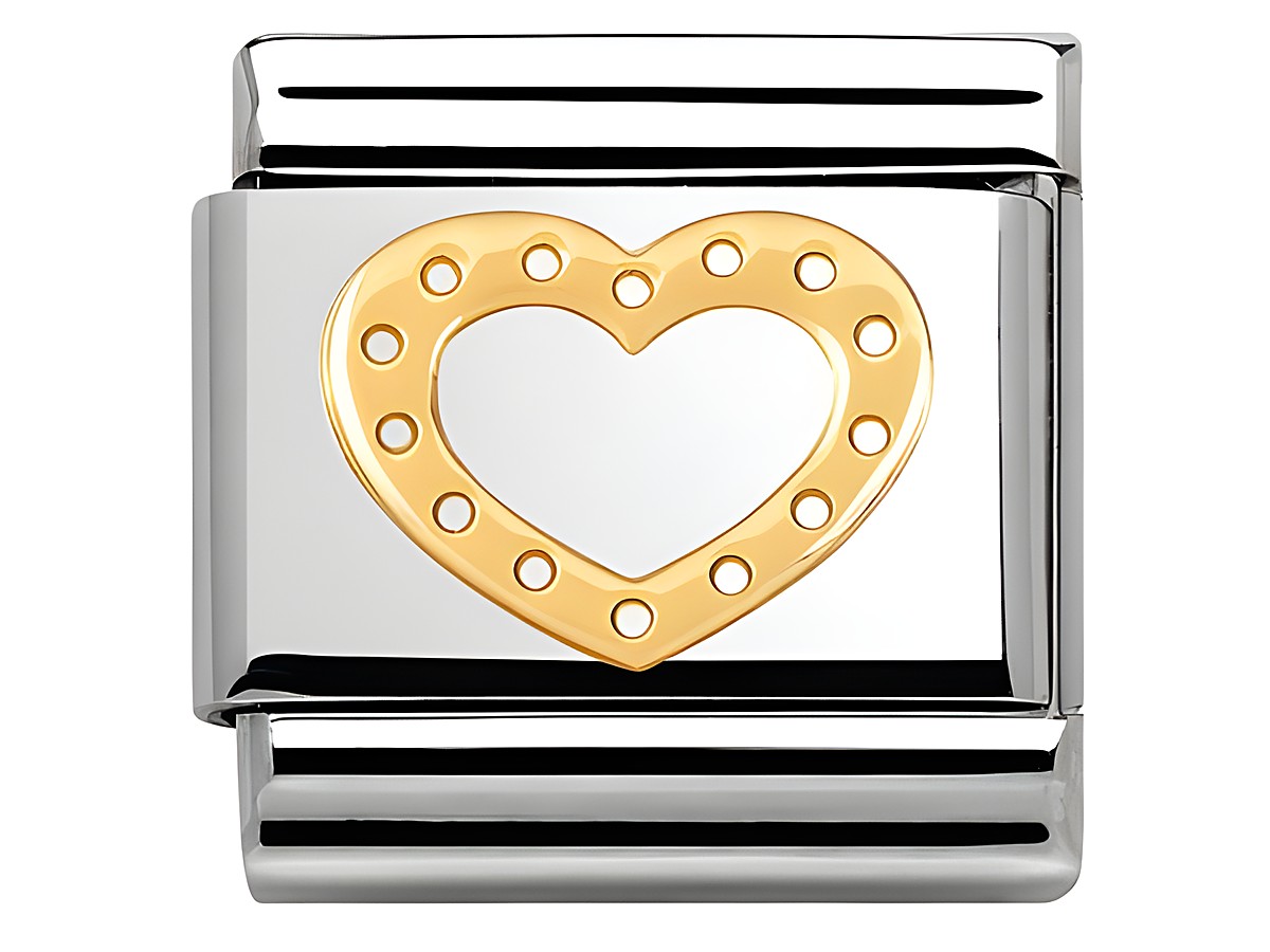 Classic LOVE Edelstahl Schmuckstück mit Herz aus 18K-Gold und Kügelchen, hergestellt von Nomination, stilvolles Design für Liebhaber von elegantem Schmuck.