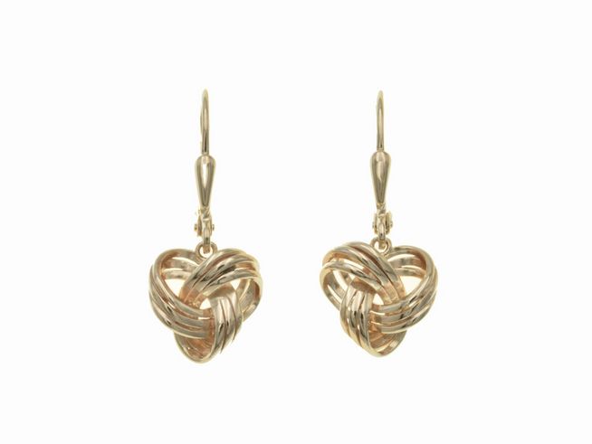 Ohrhänger aus Sterling Silber in Knotenform, poliert und vergoldet in Roségold, ohne Stein, Hersteller Juwelier Harnisch, elegantes und modernes Design.
