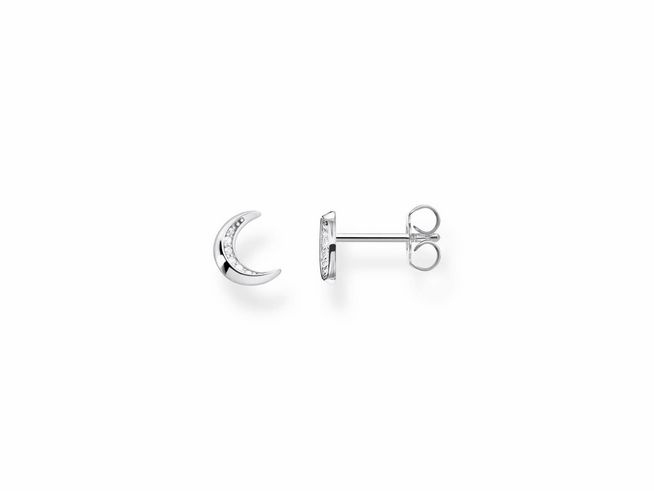 Ohrstecker von Thomas Sabo in Silber mit Zirkonia in weiß, in Form eines Mondes, elegant und zeitlos, ideal für modische Akzente und besondere Anlässe.