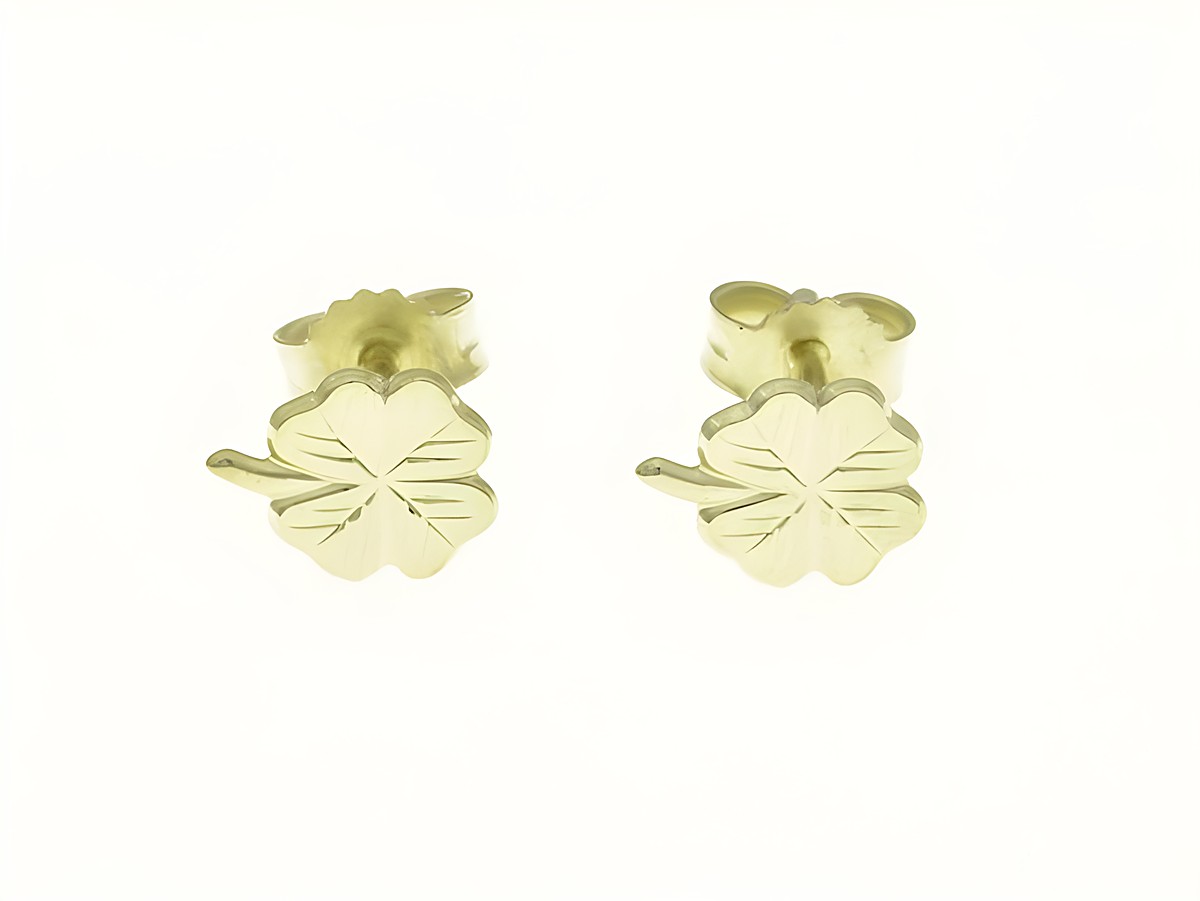 Kleeblatt Glücksbringer Ohrstecker aus Sterling Silber bicolor in Gelbgold, ideal für Kinder. Hersteller Juwelier Harnisch, symbolisiert Glück und Freude.