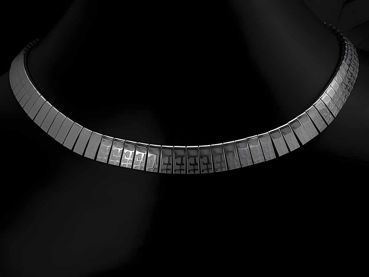 Silber Collier Kette teilmattiert rhodiniert von Juwelier Harnisch, elegante Form mit schimmernden Elementen, adjustable Länge von 40 bis 44 cm, perfekt für besondere Anlässe.