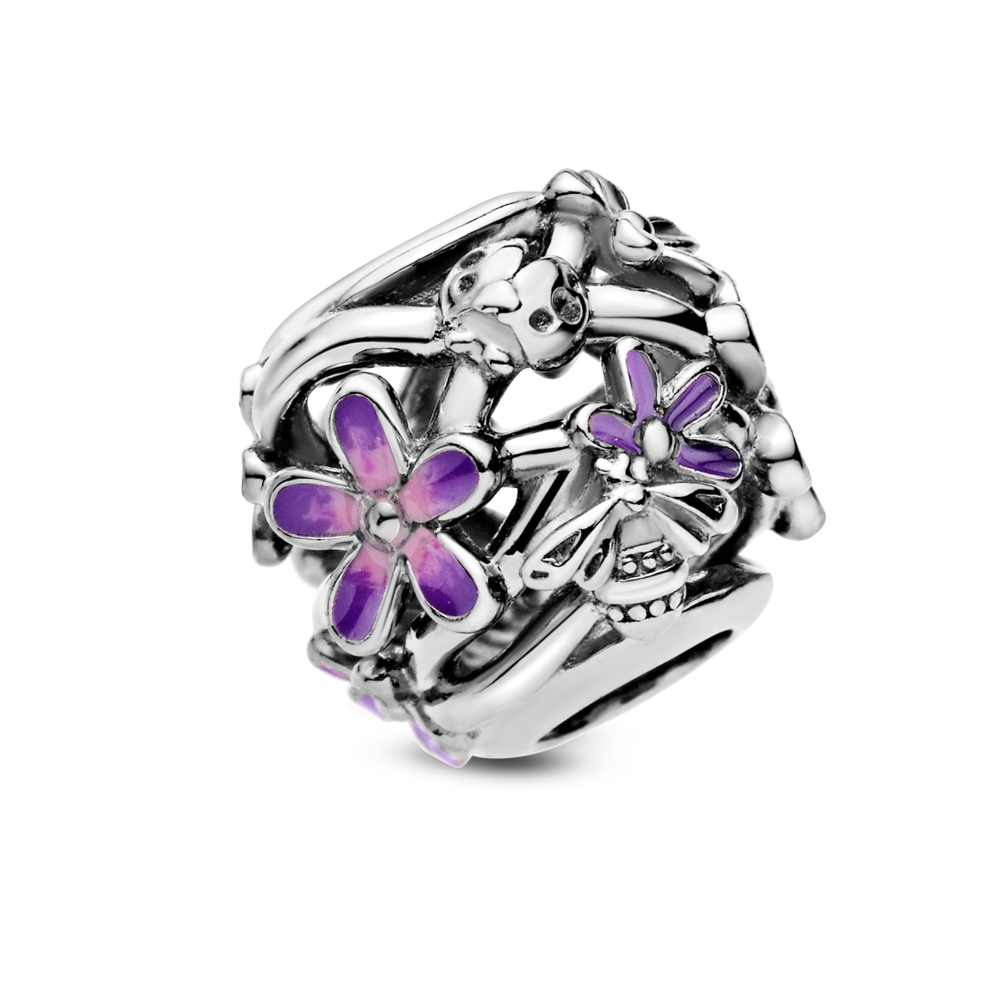 Pandora Charm - Flower Silber Charm mit lila und schattierter rosa Emaille – Ansicht 4