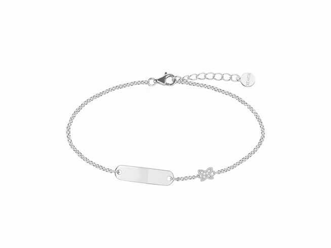 Silbernes Xenox Armband XS3504 mit Ankerkette, einer Blume und einer Gravurplatte, verstellbar von 14 bis 16 cm, elegantes Design für besondere Anlässe.