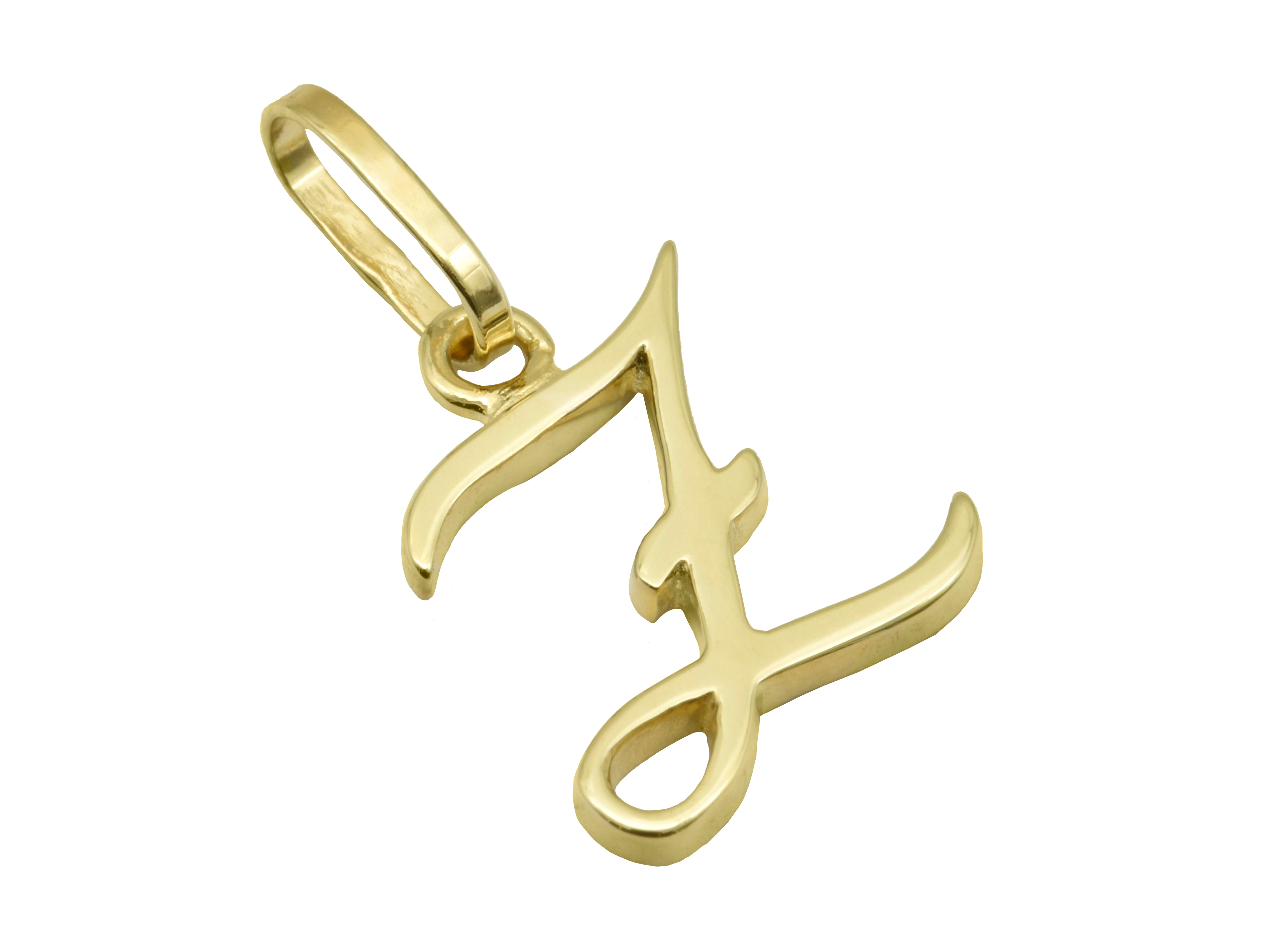 Buchstabenanhänger Z aus Sterling Silber, gelbgold vergoldet, poliert, hergestellt von Juwelier Harnisch, elegantes Design für persönlichen Schmuck.