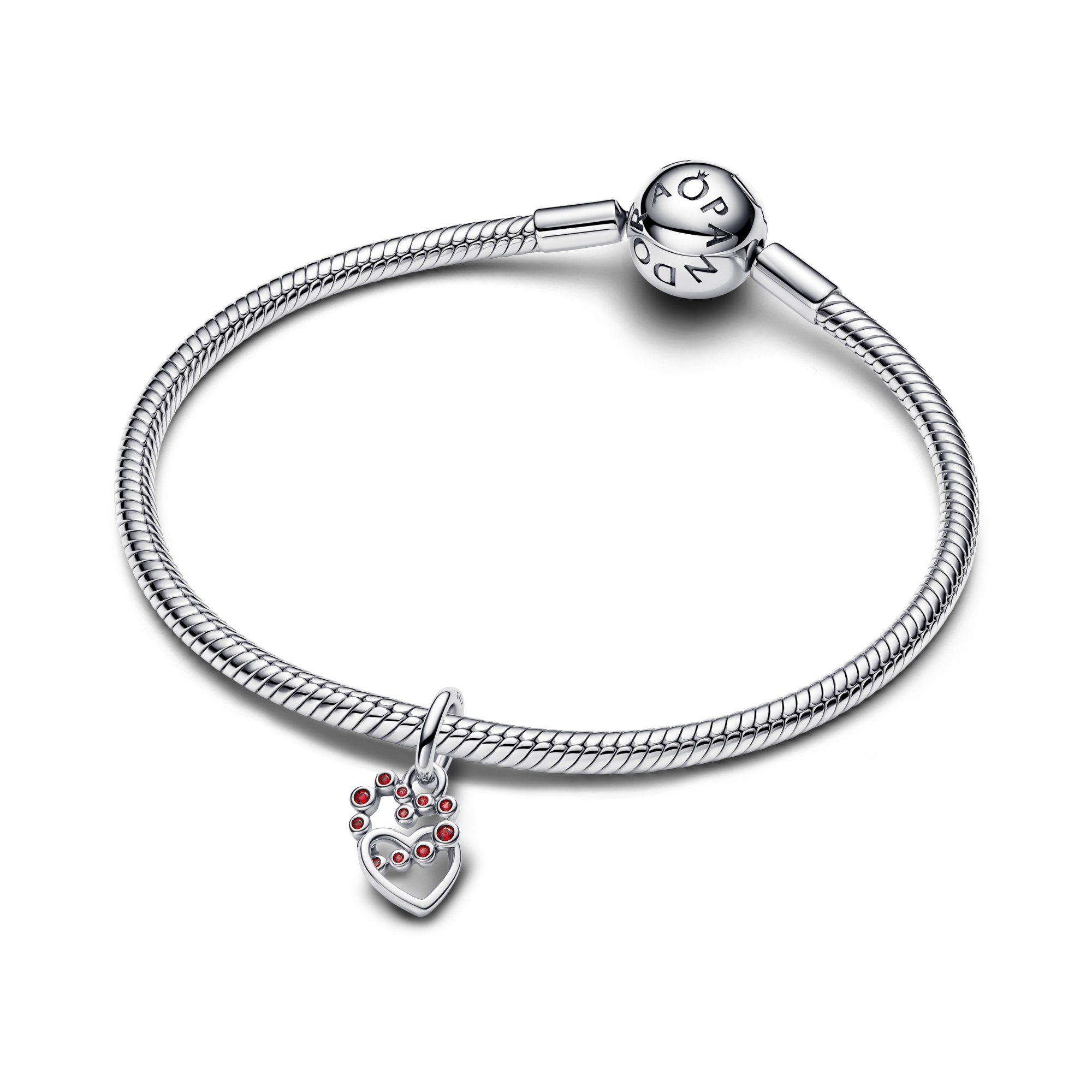 Pandora Verbundene Herzen & Rote Steine - Charm Anhänger - Silber - Kristall - Rot – Ansicht 2