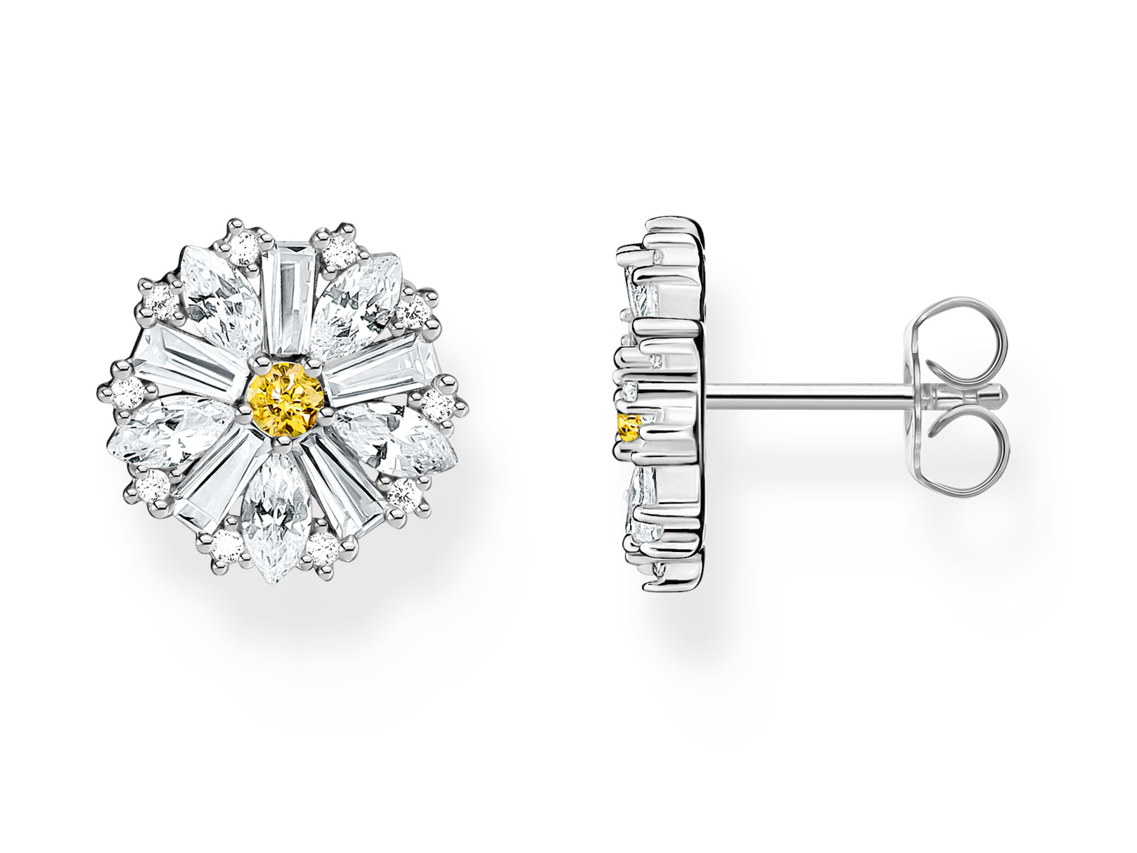 Thomas Sabo Ohrstecker H2169-051-4 in Blumenform mit gelbem und klaren Zirkonia, strahlendes Design, optimal für stilvolle Akzente, perfekt für besondere Anlässe oder den Alltag.