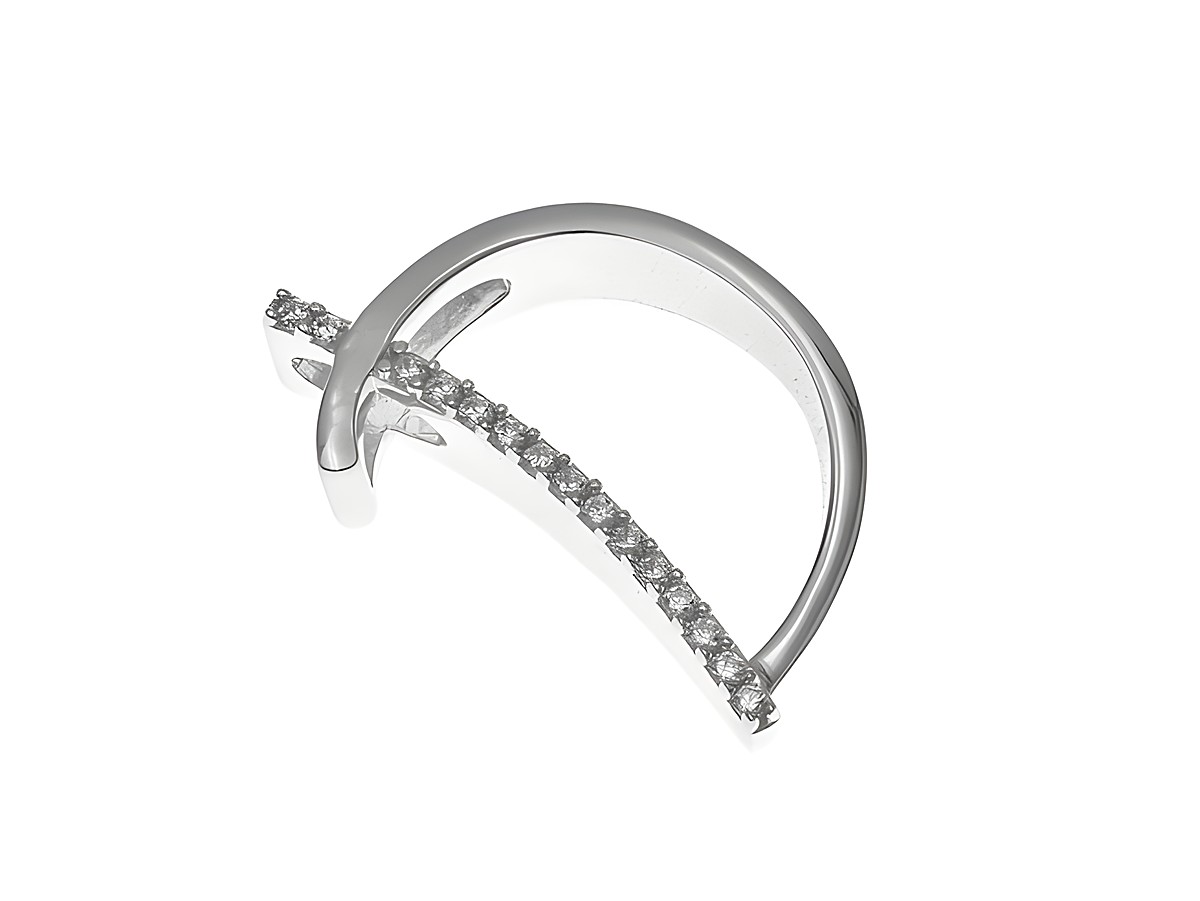 Anhänger aus poliertem Sterling Silber in Form des Buchstabens D, verziert mit Zirkonia, Hersteller Juwelier Harnisch, elegant und funkelnd.