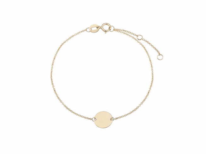 Gelbgold 585 Armband von Xenox, poliert, 15-18 cm verstellbar, mit runder Anhängerplatte, stilvoll und elegant, perfekt für jeden Anlass.