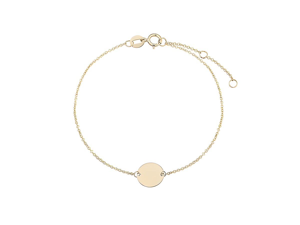 Gelbgold 585 Armband von Xenox, poliert, 15-18 cm verstellbar, mit runder Anhängerplatte, stilvoll und elegant, perfekt für jeden Anlass.