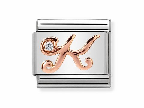 Kompositionsdauer 430310 11 Buchstabe Composable Classic K in Silber mit einem geschwungenen K in Roségold und einem kleinen Zirkonia-Element, ideal für personalisierte Schmuckstücke.