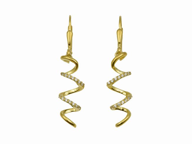 Ohrhänger Twister aus 925 Sterling Silber, poliert und gelb vergoldet, mit funkelnden Zirkonia, hergestellt von Juwelier Harnisch, elegantes Design für jeden Anlass.