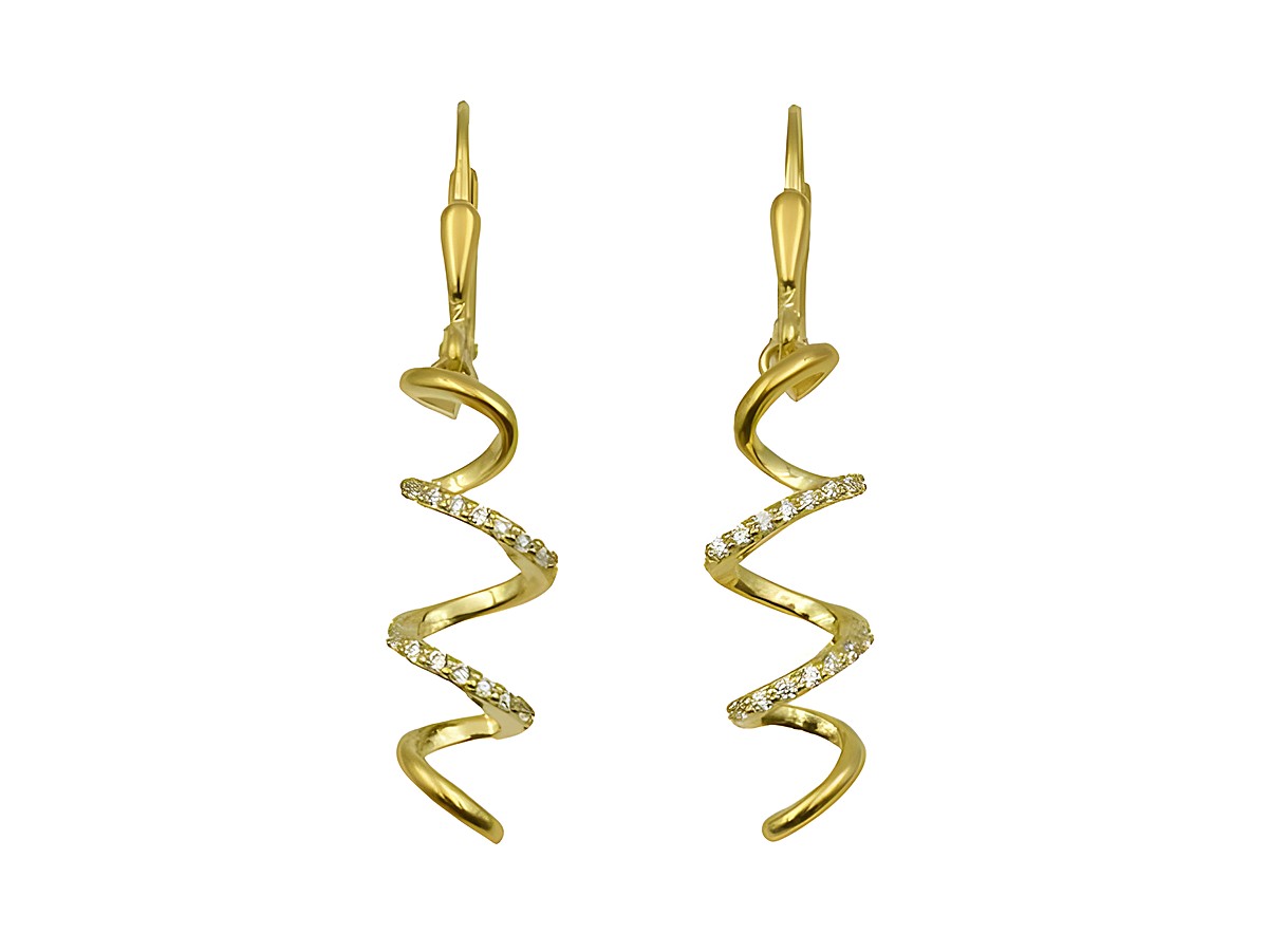 Ohrhänger Twister aus 925 Sterling Silber, poliert und gelb vergoldet, mit funkelnden Zirkonia, hergestellt von Juwelier Harnisch, elegantes Design für jeden Anlass.