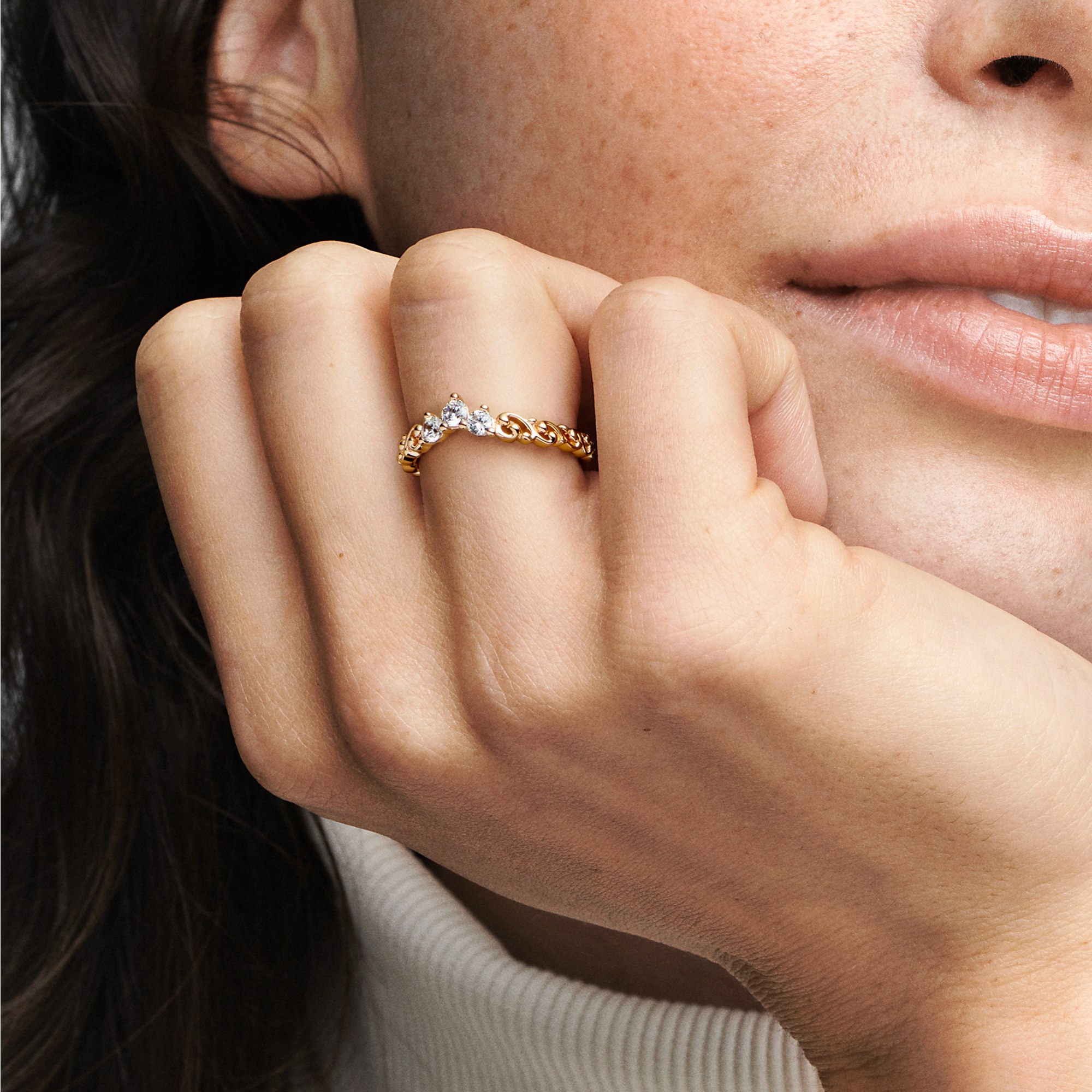 Pandora königlicher Tiara Diadem-Ring - 585 Gelbgold Verg. + Zirkonia - Klar – Ansicht 5