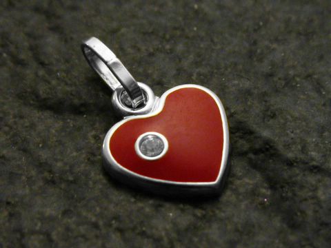 Herz emaillierter Sterling Silber Anhänger in Rot mit Kristall, Hersteller Juwelier Harnisch, speziell für Kinder. Ideal als liebevolles Schmuckstück.