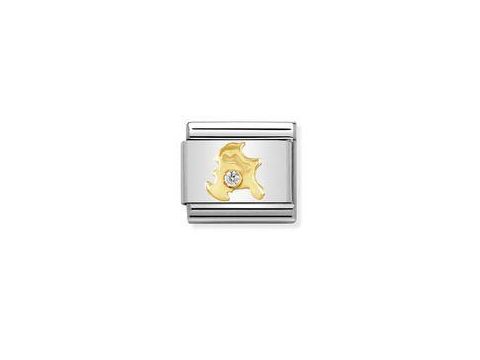 Zwei farbige Elemente aus Gold und Edelstahl mit einem Zirkonia Stein in der Mitte, kombiniert in einem modernen Design, geeignet für das Armband von Nomination Classic.