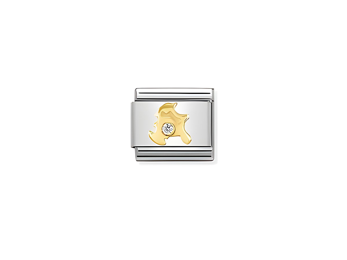 Zwei farbige Elemente aus Gold und Edelstahl mit einem Zirkonia Stein in der Mitte, kombiniert in einem modernen Design, geeignet für das Armband von Nomination Classic.