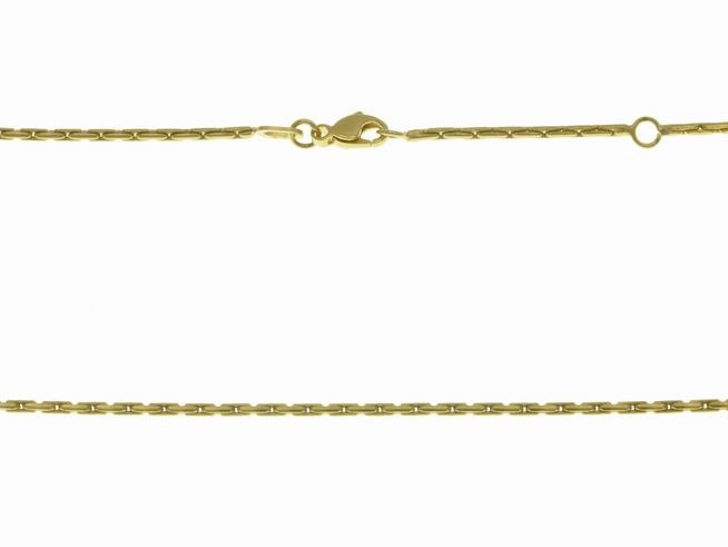 Ankerkette aus 375 Gelbgold mit einer Kettengliedgröße von 1,4 x 1,4 mm in den Längen 43 cm und 45 cm, hergestellt vom Juwelier Harnisch.