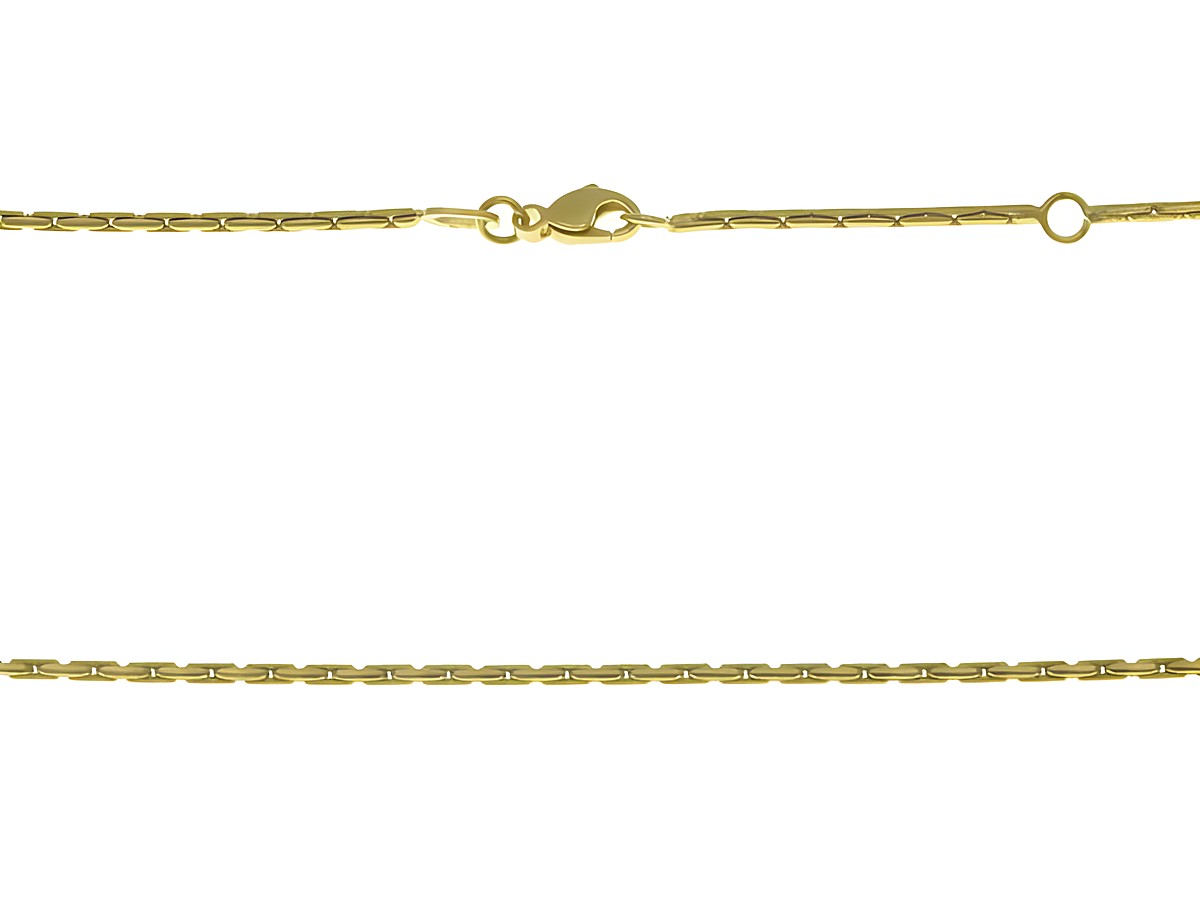 Ankerkette aus 375 Gelbgold mit einer Kettengliedgröße von 1,4 x 1,4 mm in den Längen 43 cm und 45 cm, hergestellt vom Juwelier Harnisch.