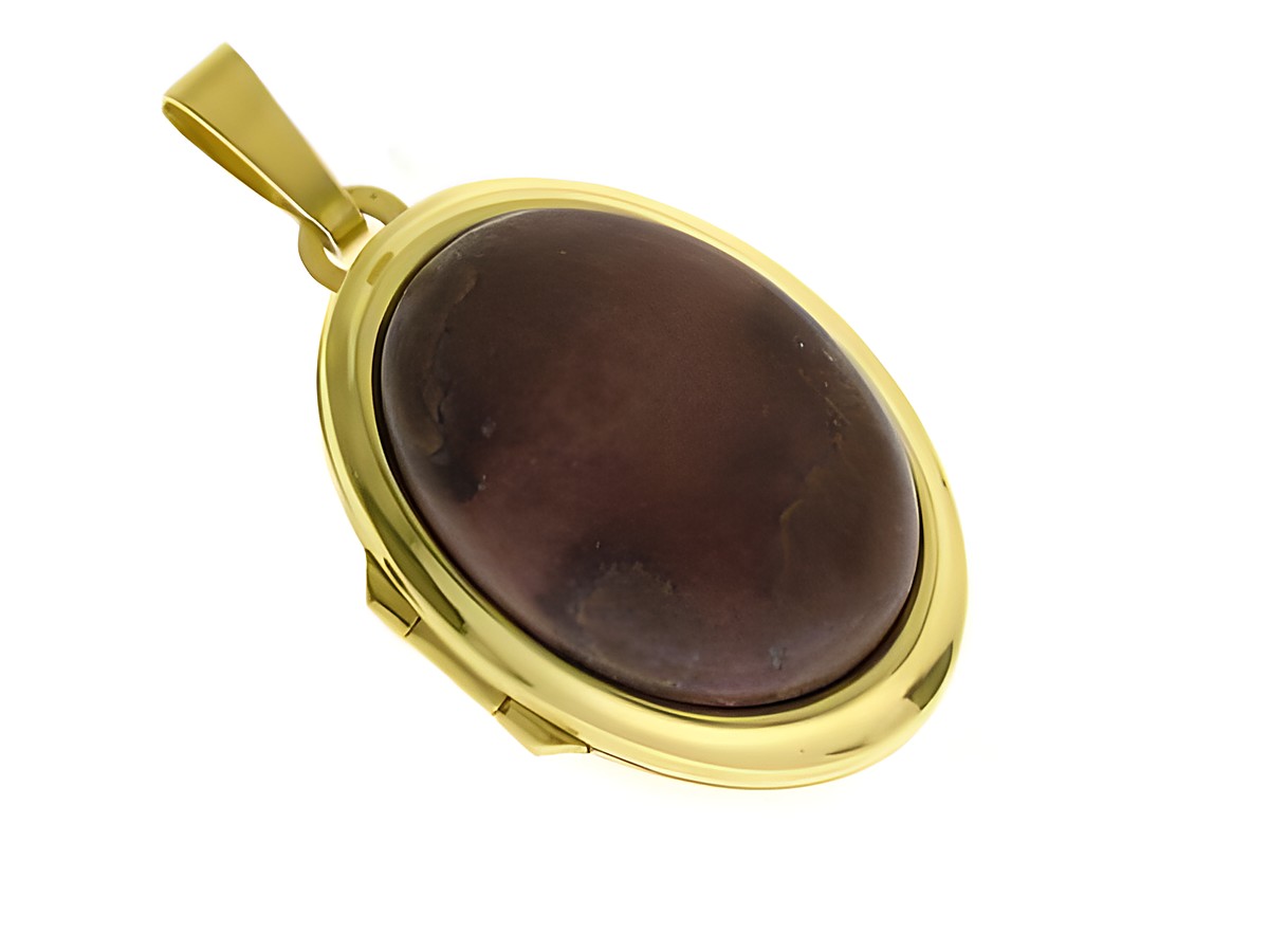 Medaillon aus Gold 750 mit Cabochon aus Crazy Horse Stein, gefertigt vom Juwelier Harnisch, elegant und zeitlos, ideal als Schmuckstück oder Geschenk.