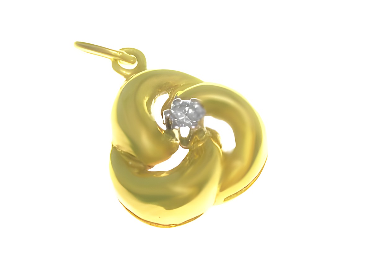 Gold Anhänger - Gold 585 + Brillant 0,04 ct - BICOLOR, mit geschwungener Form und einem funkelnden Diamanten in der Mitte, Hersteller: Juwelier Harnisch,Diamanten & Brillianten.