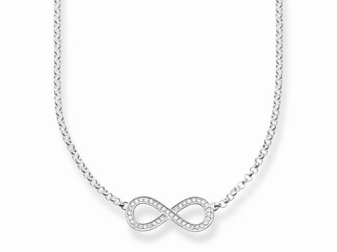 Längenverstellbare Kette von Thomas Sabo aus 925 Sterling Silber mit einem Unendlichkeit-Anhänger, verziert mit weißen Zirkonia, ideal für jeden Anlass.