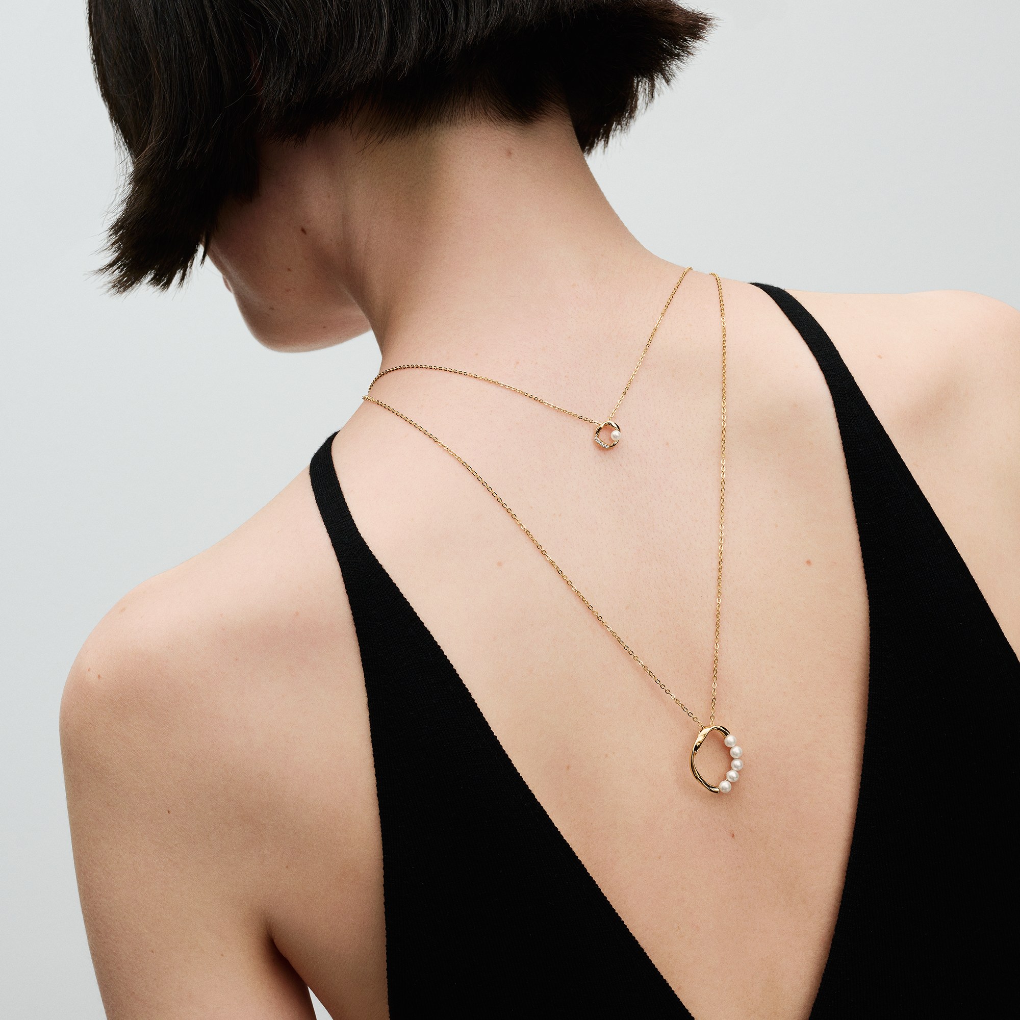 Pandora ESSENCE 45 cm organisch geformter Pavé Kreis & Süßwasserzuchtperlen Collier-Halskette - Gelbgold verg. – Ansicht 5
