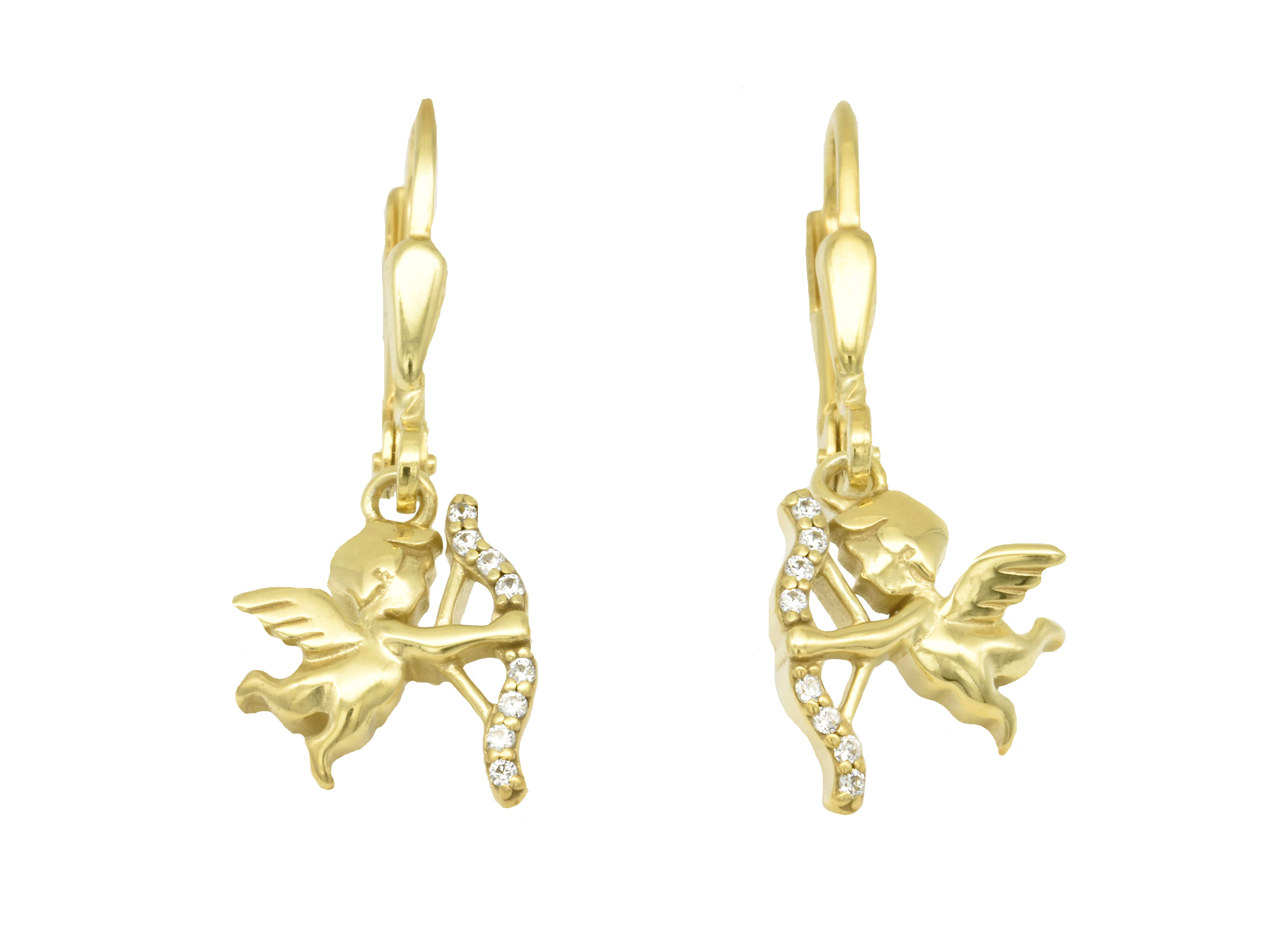 Silber Ohrringe Ohrhänger in Amor-Design aus vergoldetem Sterling Silber mit polierter Oberfläche und Zirkonia von Juwelier Harnisch, ideal für elegante Anlässe.