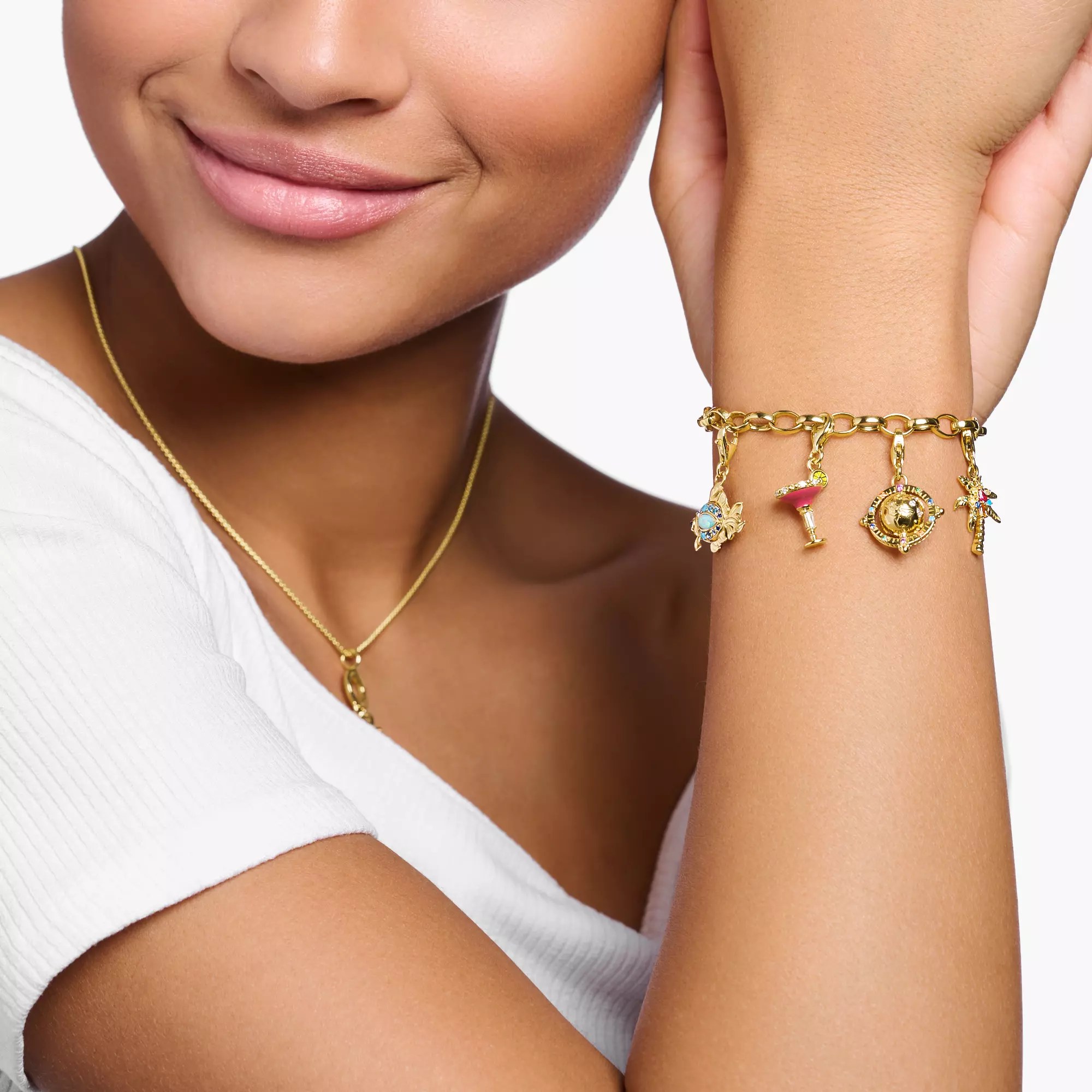 Thomas Sabo Charm-Anhänger - Silber vergoldet Gelbgold + Glas-Keramik Stein - Welt – Ansicht 3