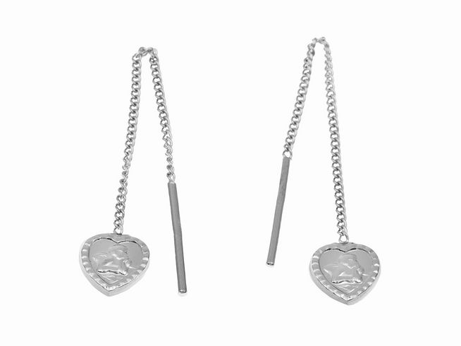 303457-0 Ohrringe zum Durchziehen Schutzengel aus rhodiniertem Sterling Silber, ohne Stein, mit Herzanhängern und feinen Ketten, elegant und modern, hergestellt von Juwelier Harnisch.