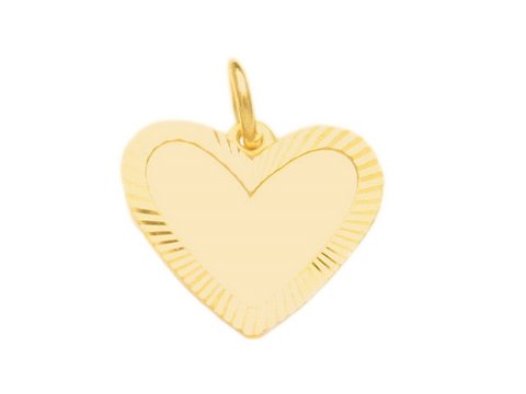 Ein Anhänger in Herzform aus Doublé Gold mit einer gravierbaren Plattenfläche. Hergestellt von Juwelier Harnisch und ideal zum Personalisieren.
