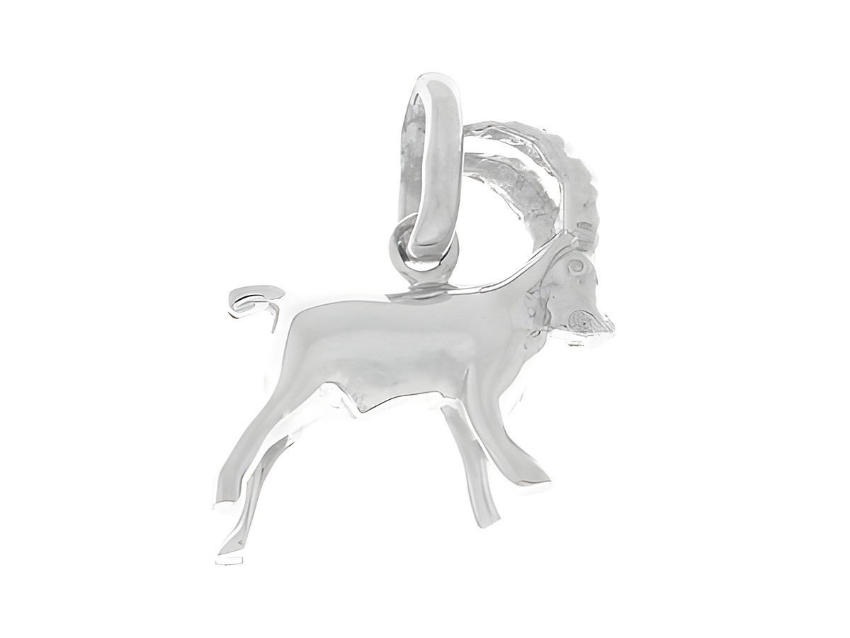 Steinbock Anhänger aus 925 Sterling Silber, rhodiniert, mit detaillierter Darstellung des Sternzeichen Steinbock, gefertigt von Juwelier Harnisch. Ideal als Schmuckstück für Steinbock-Geborene.