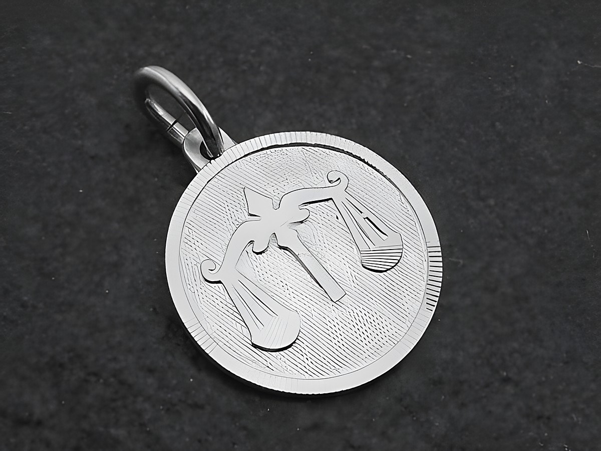 Silber Anhänger rund 3D Sternzeichen Waage mit feiner Details und mattem Finish, hergestellt von Juwelier Harnisch, ideal als besonderes Schmuckstück für Waage-Geborene.