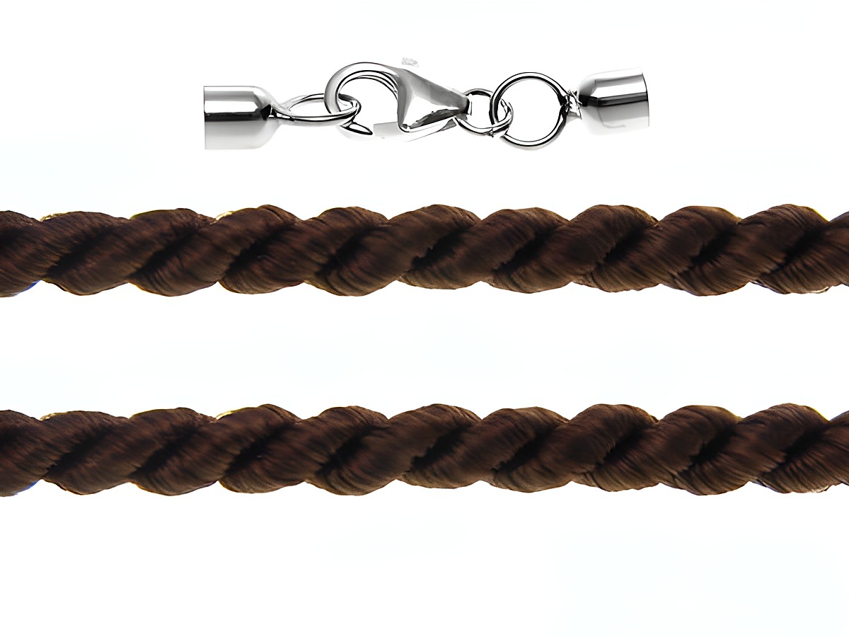 Kordel gedreht 40 cm in Braun mit einem Durchmesser von 2 mm und einem silbernen Karabiner, Hersteller Juwelier Harnisch, ideal für Schmuckdesign und kreative Projekte.