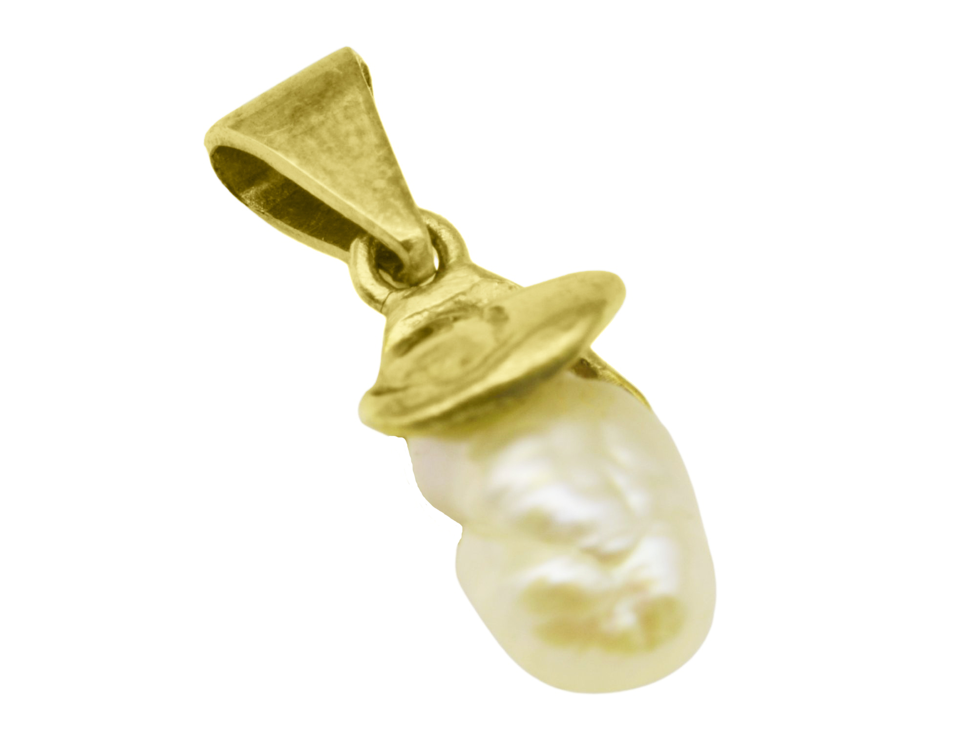 Anhänger Schneeglöckchen Biwa Perle - Gelbgold poliert - Biwa Perle Weiß