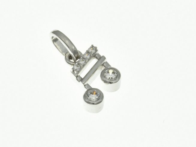 Ein schimmernder Musiknote Anhänger aus rhodiniertem Sterling Silber, verziert mit Zirkonia-Steinen, der Eleganz und musikalischen Flair ausstrahlt. Ideal für Musikliebhaber.