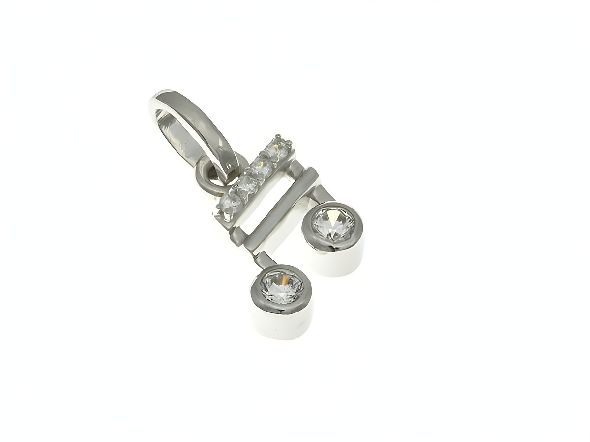 Ein schimmernder Musiknote Anhänger aus rhodiniertem Sterling Silber, verziert mit Zirkonia-Steinen, der Eleganz und musikalischen Flair ausstrahlt. Ideal für Musikliebhaber.