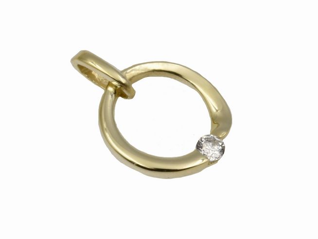 Taufring aus 333 Gelbgold, poliert, mit einem funkelnden Zirkonia, Hersteller Juwelier Harnisch, elegantes und zeitloses Design für besondere Anlässe.