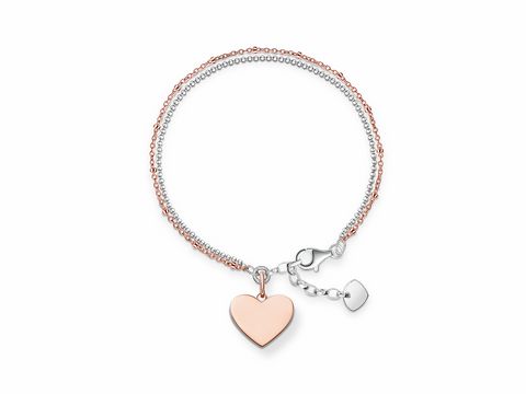 Silber vergoldetes Armband von Thomas Sabo mit einem roségoldenen Herzanhänger und einem kleinen Anhänger, Länge 19,5 cm, ideal für modische Akzente.